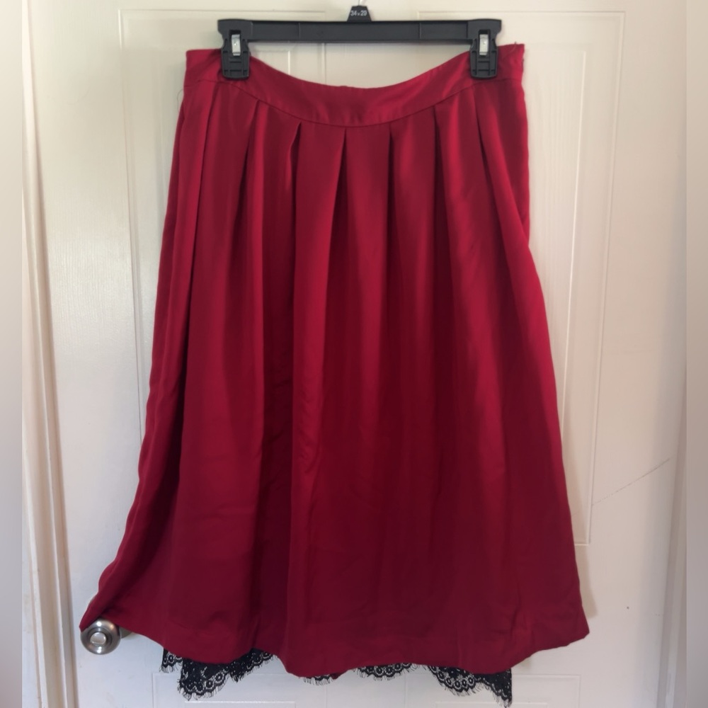 Maroon satin skirt with black lace